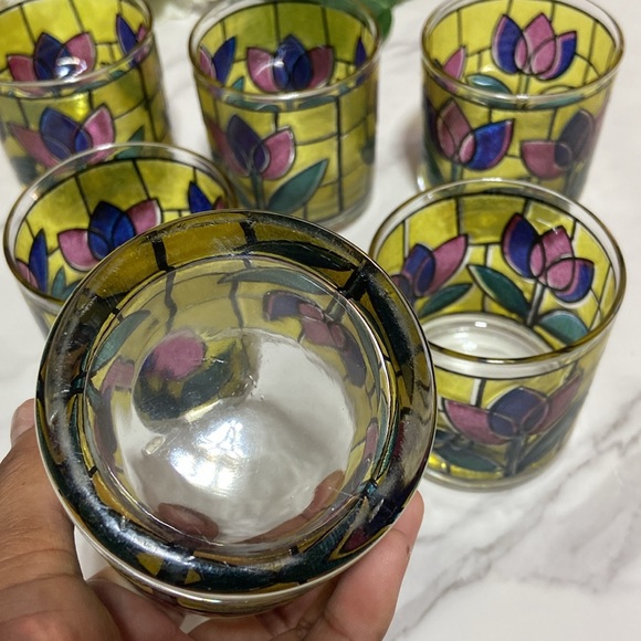 Vintage West Virginia Glass Tulip Design Stained Glass tumblers Cup Set of 6 - Picture 12 of 17